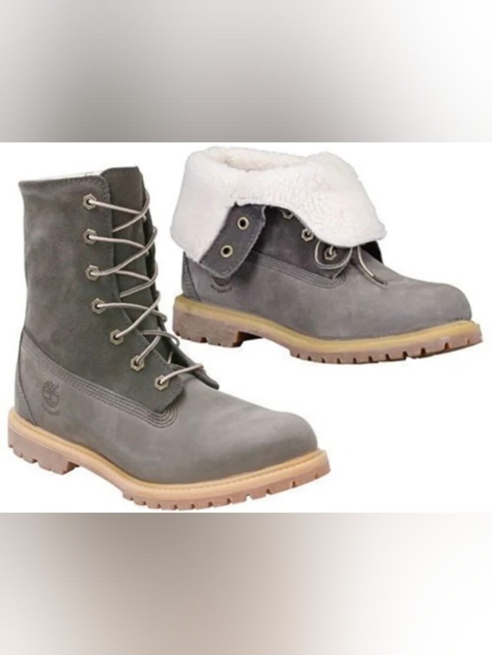 Leather/Waterproof Outdoor Lace-Up Boots w/ Shearling Lining Fold Down Optional